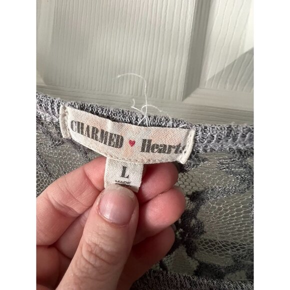 Charmed Hearts Womens Large Gray Knit Top Lace Shoulder Long Sleeve Casual Blous - Picture 3 of 5